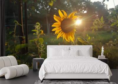 Sunflowers turn their faces towards the sun, radiating positivity. Wall mural