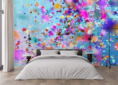 The fun of a surprise confetti bomb during a virtual party, bringing a burst of color to the online celebration. Wall mural