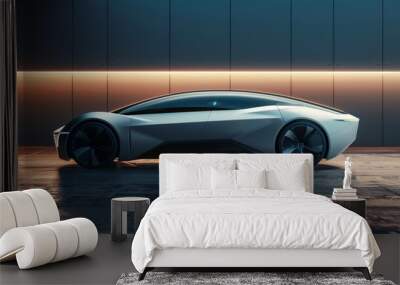 The side profile of a futuristic electric vehicle, with its smooth, clean lines and advanced features. Represents the future of automotive design. Wall mural