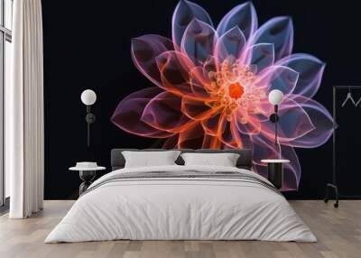 Within the confines of mathematical precision, a glowing flower blooms, its intricate fractal patterns a testament to life's complexity. Wall mural