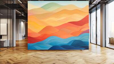 Abstract Colorful Layered Hills Sunset Scene Wall mural