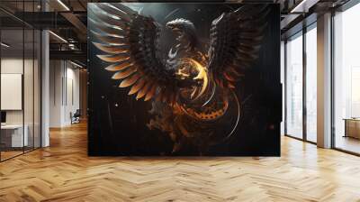 Dark Phoenix With Bronze and Metal Wings Mechanical Background Wall mural