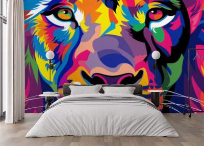 Vibrant Multicolor Lion Portrait in Geometric Style Wall mural