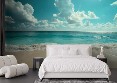 A serene beach with turquoise water and white sand. Wall mural