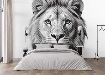 Lion halftone vector illustration. Black dots animal design isolated on white Wall mural