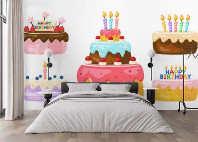 birthday cake collection in vector illustration Wall mural