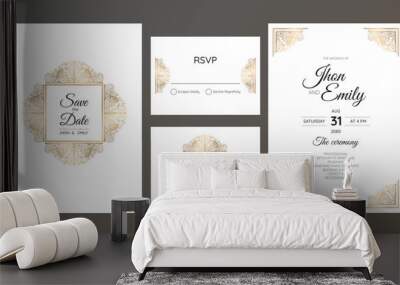 Gold vintage greeting card on a white background. Luxury ornament template Wall mural