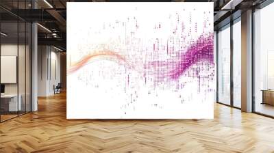 Abstract vector illustration of data flow with binary code and colorful lines on a white background, in the style of AI technology concept Wall mural