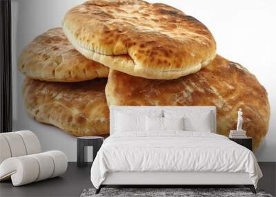 Pita bread, a pile round of fresh Jewish warm bread for Hanukkah Wall mural