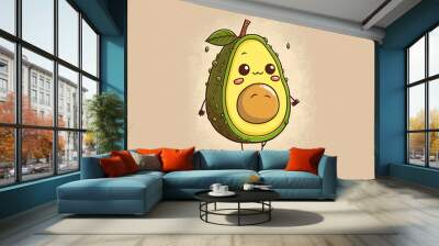 illustration of a funny avocado in a neutral background. Generative AI Wall mural