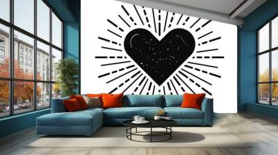 Black ink isolated silhouette sunburst heart shape blank banner with texture icon and design element on white background Wall mural