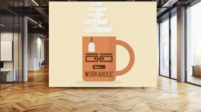 Workaholic Mug - Abstract orange flat mug icon Wall mural