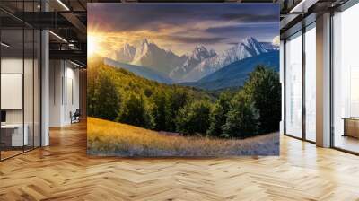 day and night composite of mountainous landscape Wall mural