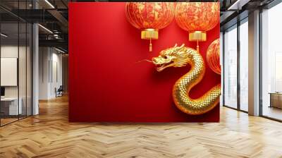 Chinese New Year, year of the snake. Chinese snake on a red background, with copy space	 Wall mural