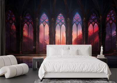 A fantasy empty hall cathedral background of castle gothic Wall mural