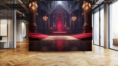 A fantasy empty throne in hall cathedral background of castle gothic Wall mural