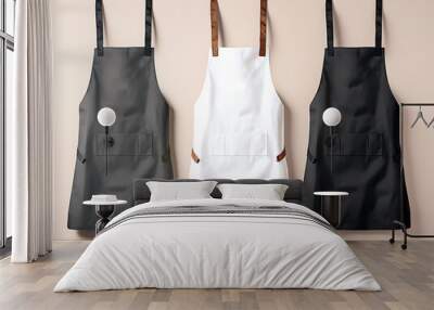 Mockup of blank empty black and white apron, for shop branding identity Wall mural