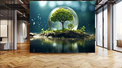 Sustainability nature environment in crystal ball, global warming save the earth Wall mural