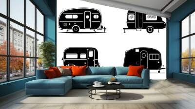 set of caravan silhouettes, isolated background Wall mural