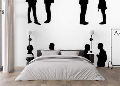 Set of silhouettes of two people communicating on an isolated background Wall mural