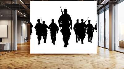 silhouettes of soldiers marching on an isolated background Wall mural