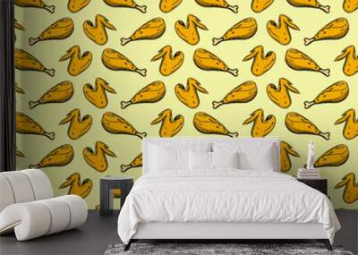 fried chicken thigh and wings pattern Wall mural