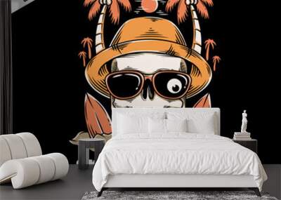 skull island with the surfing boards vector illustration Wall mural