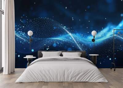 Abstract Blue Particle Wave with Bokeh Lights Wall mural