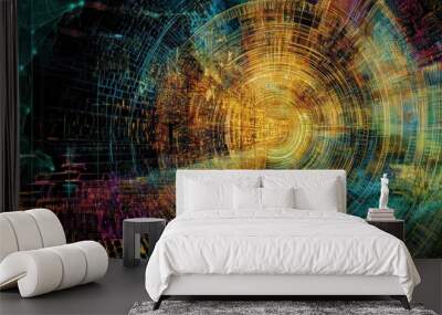 Abstract Cityscape with a Circular Tunnel of Lights Wall mural