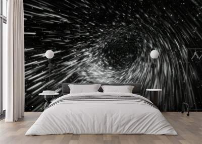 Abstract Image of White Streaks of Light Spiraling into a Dark Center Wall mural