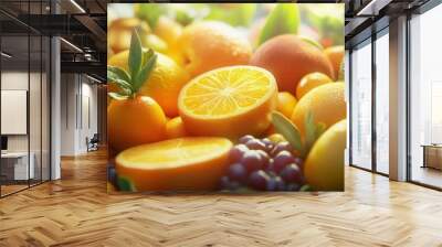 Close-up of a Half-Cut Orange with Other Fruits in the Background Wall mural