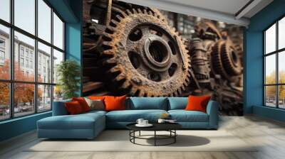 Close-up of Rusty Gears in an Industrial Setting Wall mural