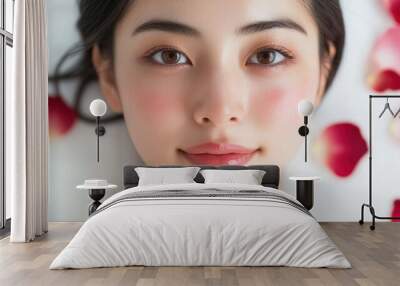 Close-up Portrait of a Woman with Rose Petals Wall mural