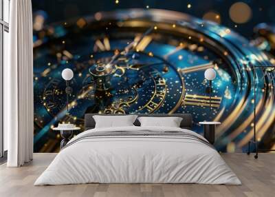 Closeup of an luxury clock face on blur background, copy space. Wall mural