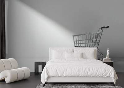 Empty Shopping Cart on White Floor with Sunlight Wall mural