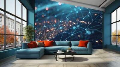 Global business concept of connections and information transfer in the world 3d illustration Wall mural