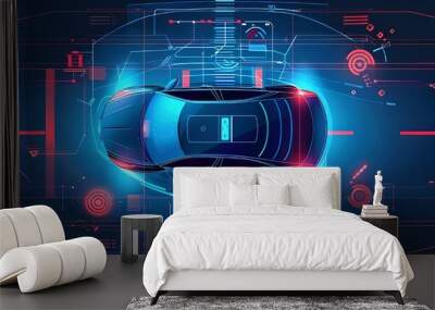 In the autonomous car concept, vehicle devices are connected to various sensors, enabling the computer to perform intelligent calculations Wall mural