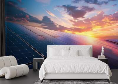 Photo of Panel solar energy photovoltaic power roof sun home cell system green house eco industry. Wall mural