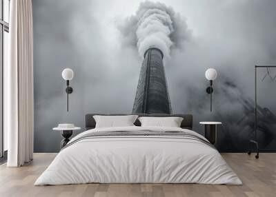 Smoke billowing from an industrial chimney into a cloudy sky Wall mural