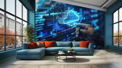 Stock investment and calculating financial data for potential growth. Cloud computing concept. Wall mural