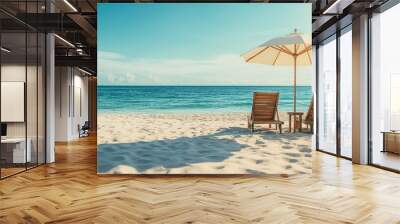 Two Empty Beach Chairs Under an Umbrella on a Sunny Day Wall mural