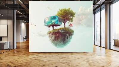 Virtual Reality Headset on a Floating Island with a Tree Wall mural