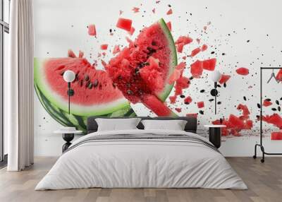 Watermelon Exploding into Pieces and Seeds Wall mural