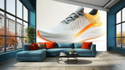 White and Orange Running Shoe with Detailed Texture Wall mural