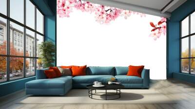 Decoration light pink cherry blossom flowers frame with white background  Wall mural