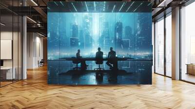 businessmen are having a meeting in a futuristic room Wall mural