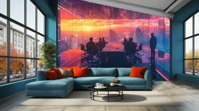 businessmen are having a meeting in a futuristic room Wall mural