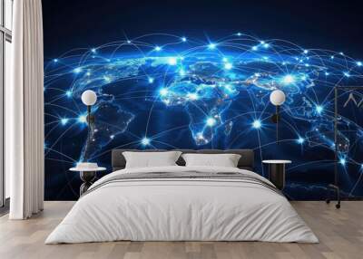 Concept of global network and connectivity, data world transfer and cyber technology, information exchange and telecommunication Wall mural