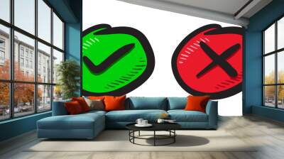 check and cross sign vector, hand drawn Wall mural