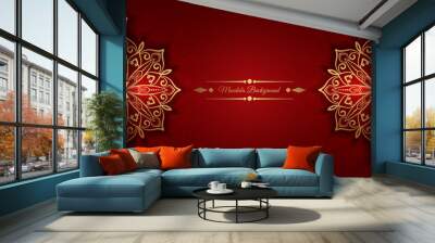 luxury red background with golden mandala ornament Wall mural